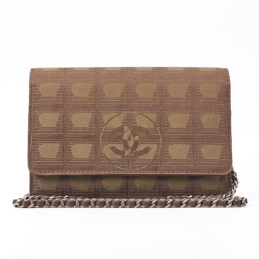 CHANEL Shoulder Bag Mini Travel Chain Wallet Lambskin Canvas Brown Silver-Tone Hardware Pre-Owned - Vintage La Charme
