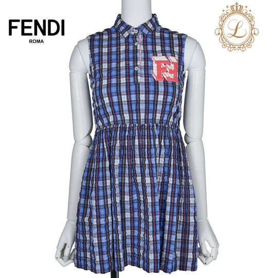 Fendi Cami One Piece Top Skirt, Plaid, Fabric, Blue, Silver-Tone Hardware, Pre-Owned - Vintage La Charme