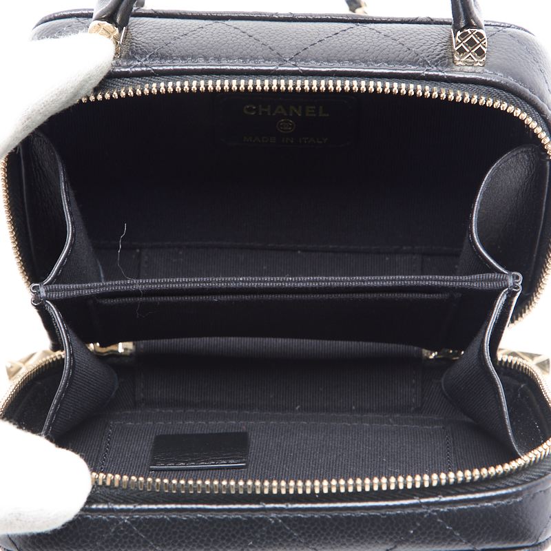 CHANEL Mini Handbag 2WAY Matelasse Chain Shoulder Caviar Skin Black Gold-Tone Hardware Pre-Owned - Vintage La Charme