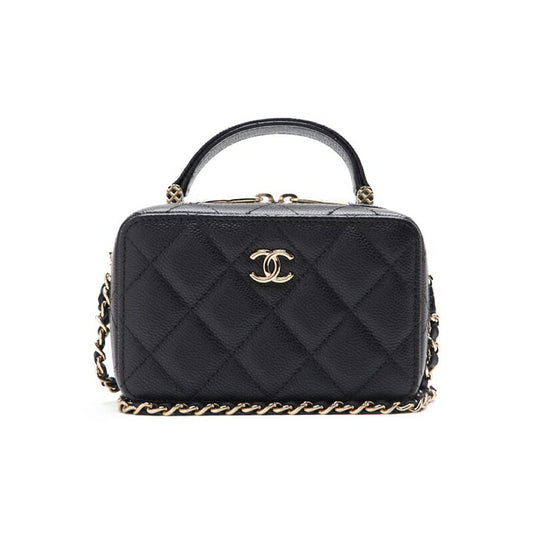 CHANEL Mini Handbag 2WAY Matelasse Chain Shoulder Caviar Skin Black Gold-Tone Hardware Pre-Owned - Vintage La Charme