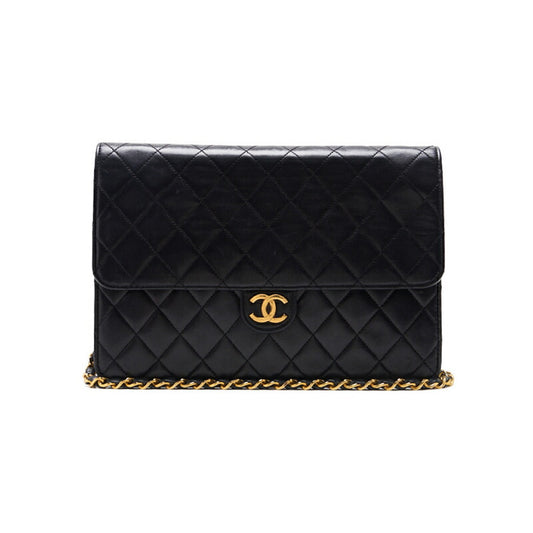 CHANEL Shoulder Bag, Matelasse Push Lock Chain Shoulder, Lambskin, Black, Gold-Tone Hardware, Pre-Owned - Vintage La Charme