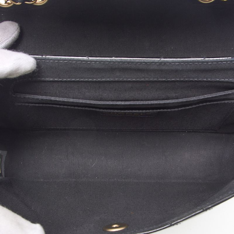 CHANEL Shoulder Bag, V-Stitch, Turn Lock, Enamel, Black, Gold-Tone Hardware, Pre-Owned - Vintage La Charme