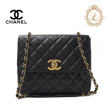 CHANEL Shoulder Bag, Deca Matelasse, Coco Chain Shoulder, Caviar Skin, Black, Gold-Tone Hardware, Pre-Owned - Vintage La Charme
