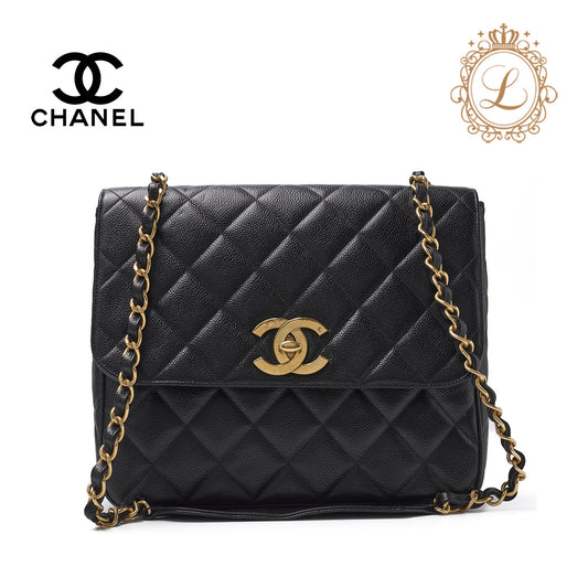 CHANEL Shoulder Bag, Deca Matelasse, Coco Chain Shoulder, Caviar Skin, Black, Gold-Tone Hardware, Pre-Owned - Vintage La Charme