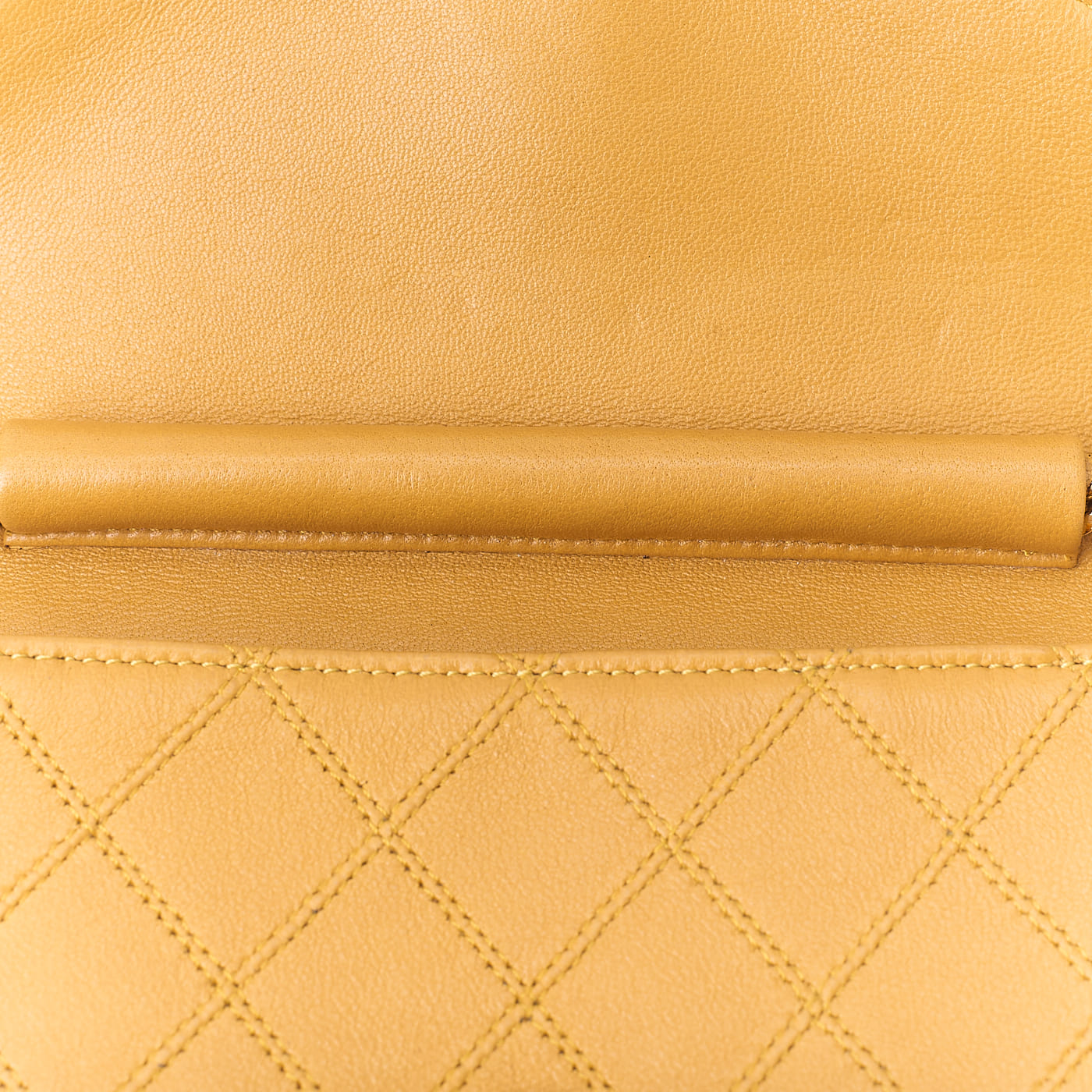 CHANEL Shoulder Bag, V-Flap Push Lock, Chain Shoulder, Lambskin, Yellow, Gold-Tone Hardware, Pre-Owned - Vintage La Charme