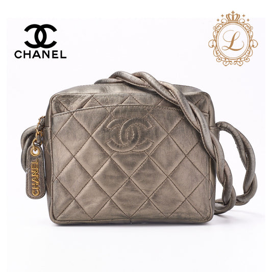 CHANEL Shoulder Bag, Matelasse, Coco Mark, Lambskin, Silver-Gold, Gold-Tone Hardware, Pre-Owned - Vintage La Charme