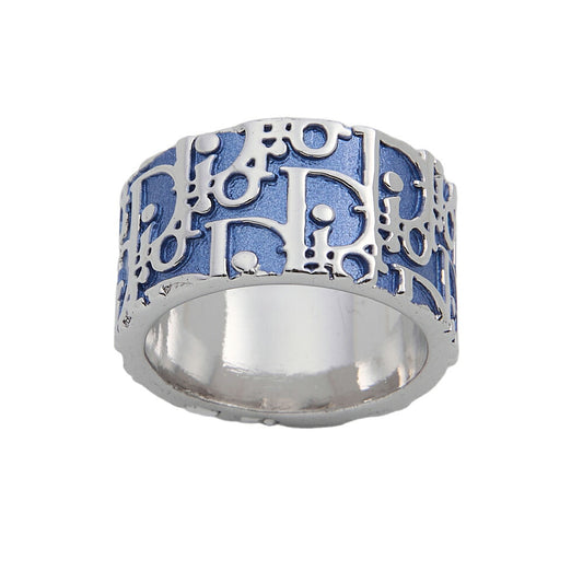 Dior Ring Trotter Oblique, Canvas, Blue, Silver-Tone Hardware, Pre-Owned - Vintage La Charme