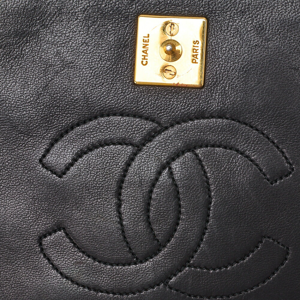 CHANEL Shoulder Bag Matelasse Full Flap Push Lock Chain Shoulder Lambskin Black Gold-Tone Hardware Pre-Owned - Vintage La Charme