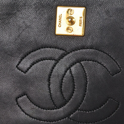 CHANEL Shoulder Bag Matelasse Full Flap Push Lock Chain Shoulder Lambskin Black Gold-Tone Hardware Pre-Owned - Vintage La Charme