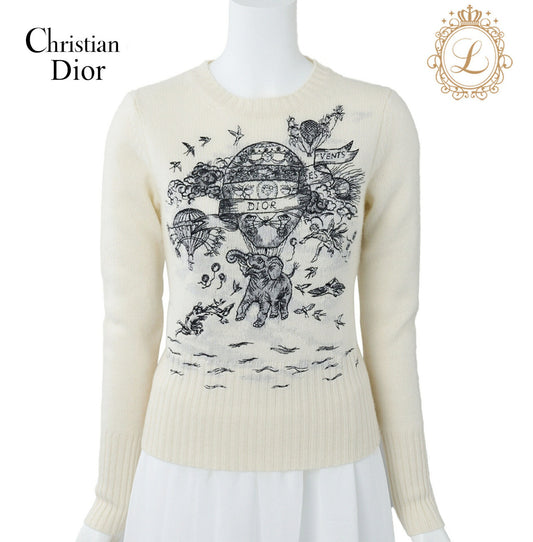 Dior Long Sleeve Knit, Logo Embroidery, Cashmere, Ivory, Gold-Tone Hardware, Pre-Owned - Vintage La Charme