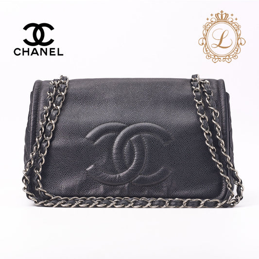 CHANEL Tote Bag Matelasse Coco Mark Chain Shoulder Soft Caviar Skin Black Silver-Tone Hardware Pre-Owned - Vintage La Charme