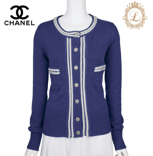 CHANEL Cardigan Outerwear Jacket, Coco Button, Cashmere, Navy, Gold-Tone Hardware, Pre-Owned - Vintage La Charme