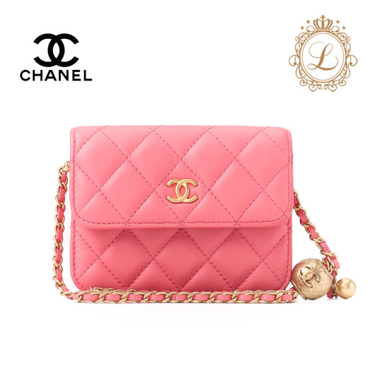 CHANEL Mini Shoulder Bag, Matelasse, Chain Shoulder, Lambskin, Pink, Gold-Tone Hardware, Pre-Owned - Vintage La Charme