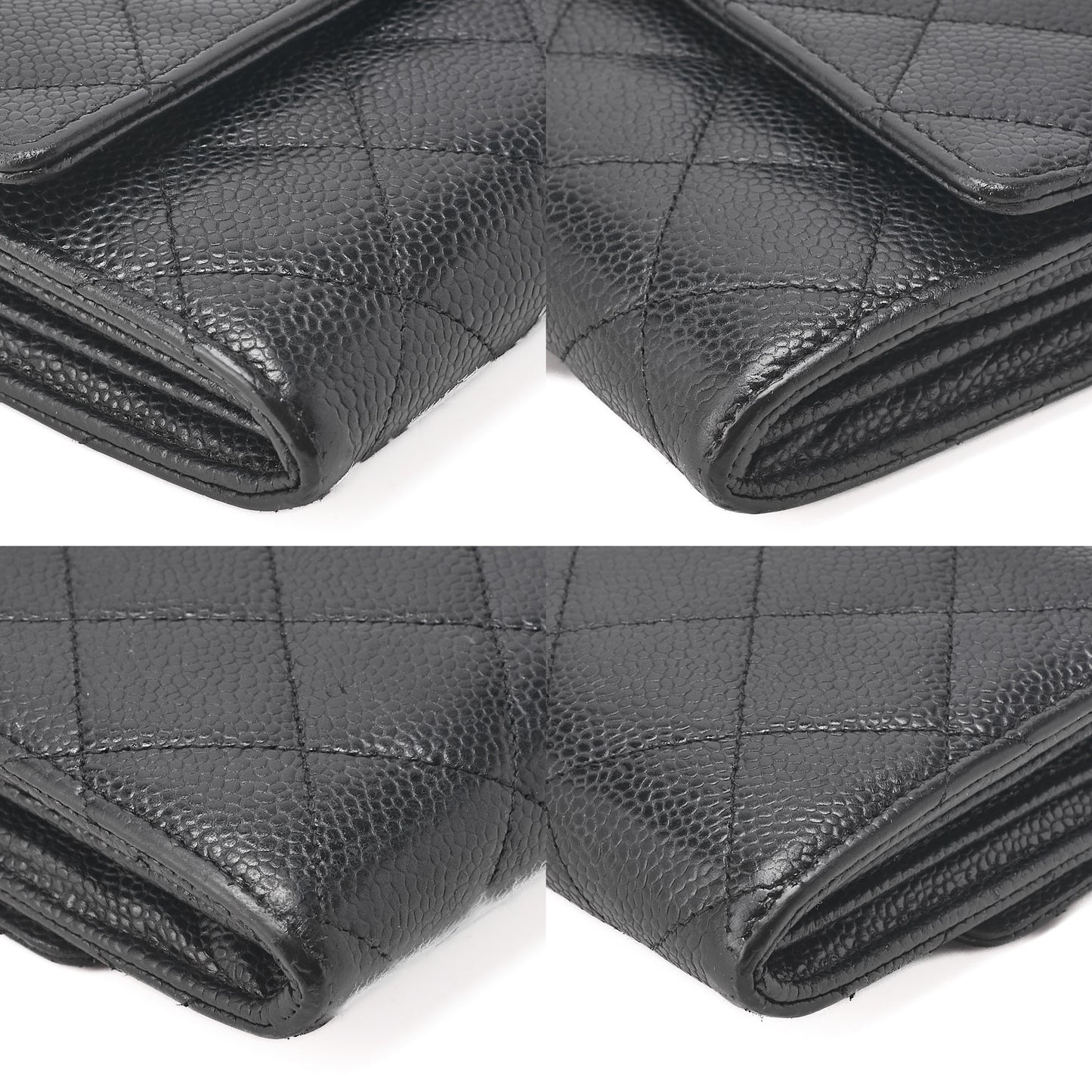 CHANEL Matelasse Bi-Fold Long Wallet Caviar Skin Black Silver-Tone Hardware, Pre-Owned