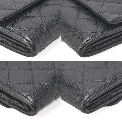 CHANEL Matelasse Bi-Fold Long Wallet Caviar Skin Black Silver-Tone Hardware, Pre-Owned