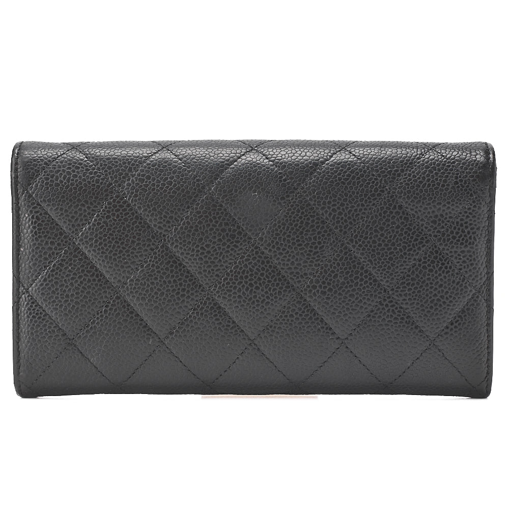 CHANEL Matelasse Bi-Fold Long Wallet Caviar Skin Black Silver-Tone Hardware, Pre-Owned