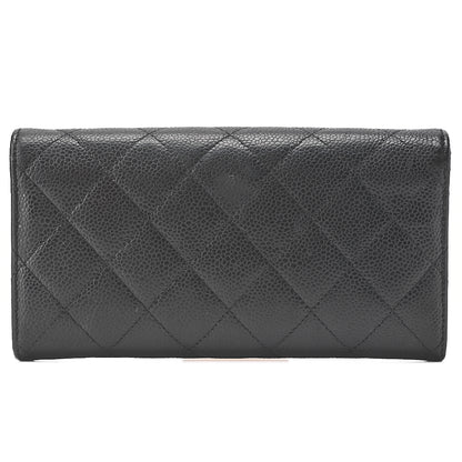 CHANEL Matelasse Bi-Fold Long Wallet Caviar Skin Black Silver-Tone Hardware, Pre-Owned