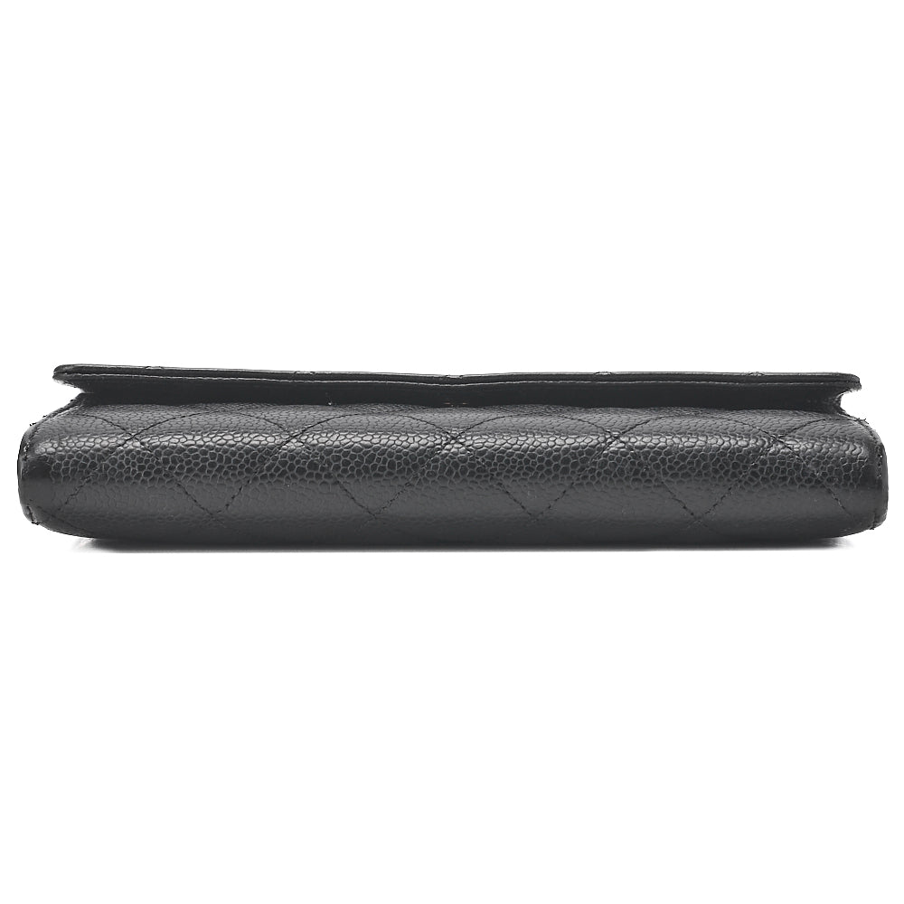 CHANEL Matelasse Bi-Fold Long Wallet Caviar Skin Black Silver-Tone Hardware, Pre-Owned