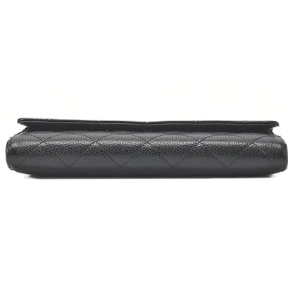 CHANEL Matelasse Bi-Fold Long Wallet Caviar Skin Black Silver-Tone Hardware, Pre-Owned