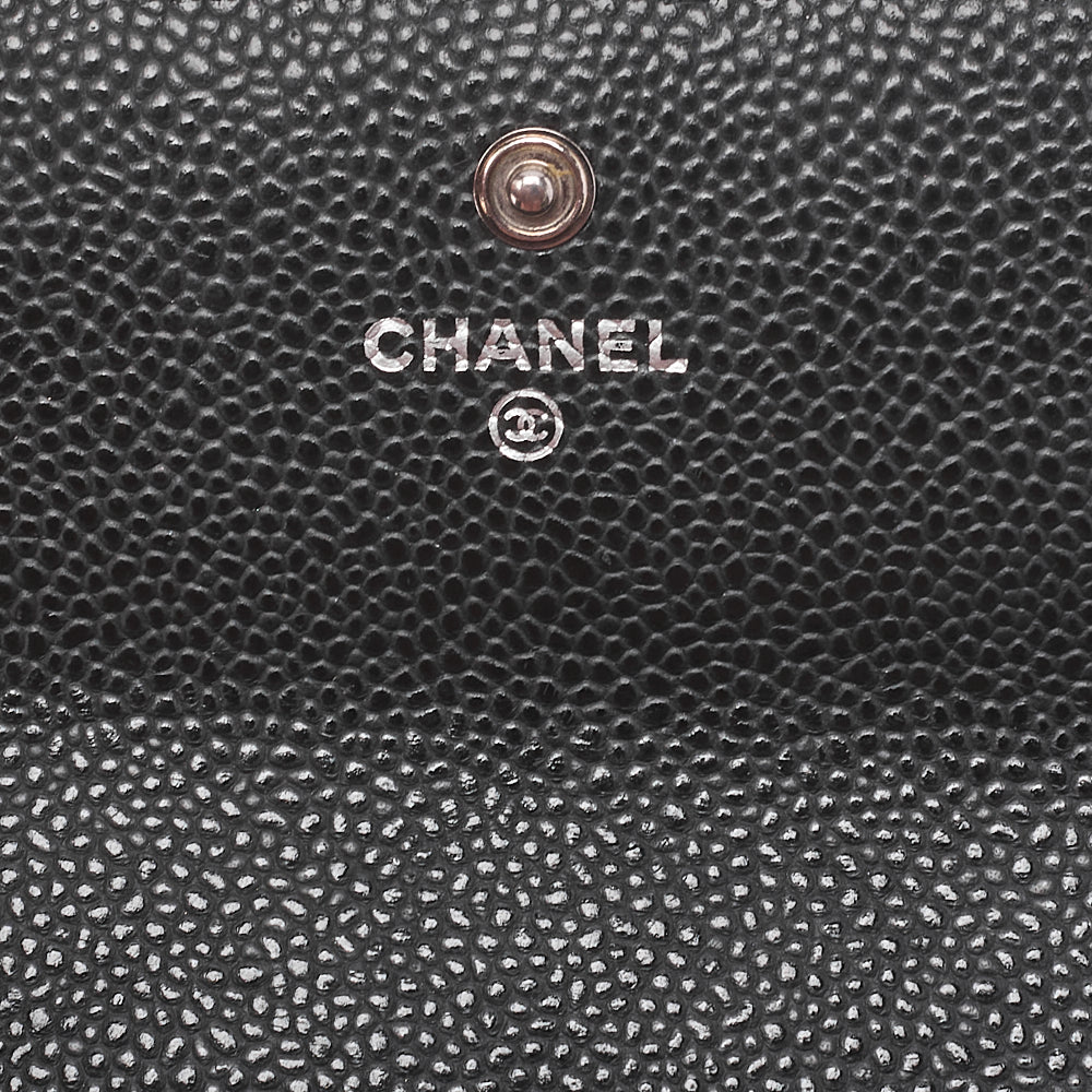 CHANEL Matelasse Bi-Fold Long Wallet Caviar Skin Black Silver-Tone Hardware, Pre-Owned