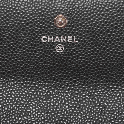 CHANEL Matelasse Bi-Fold Long Wallet Caviar Skin Black Silver-Tone Hardware, Pre-Owned