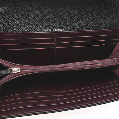 CHANEL Matelasse Bi-Fold Long Wallet Caviar Skin Black Silver-Tone Hardware, Pre-Owned