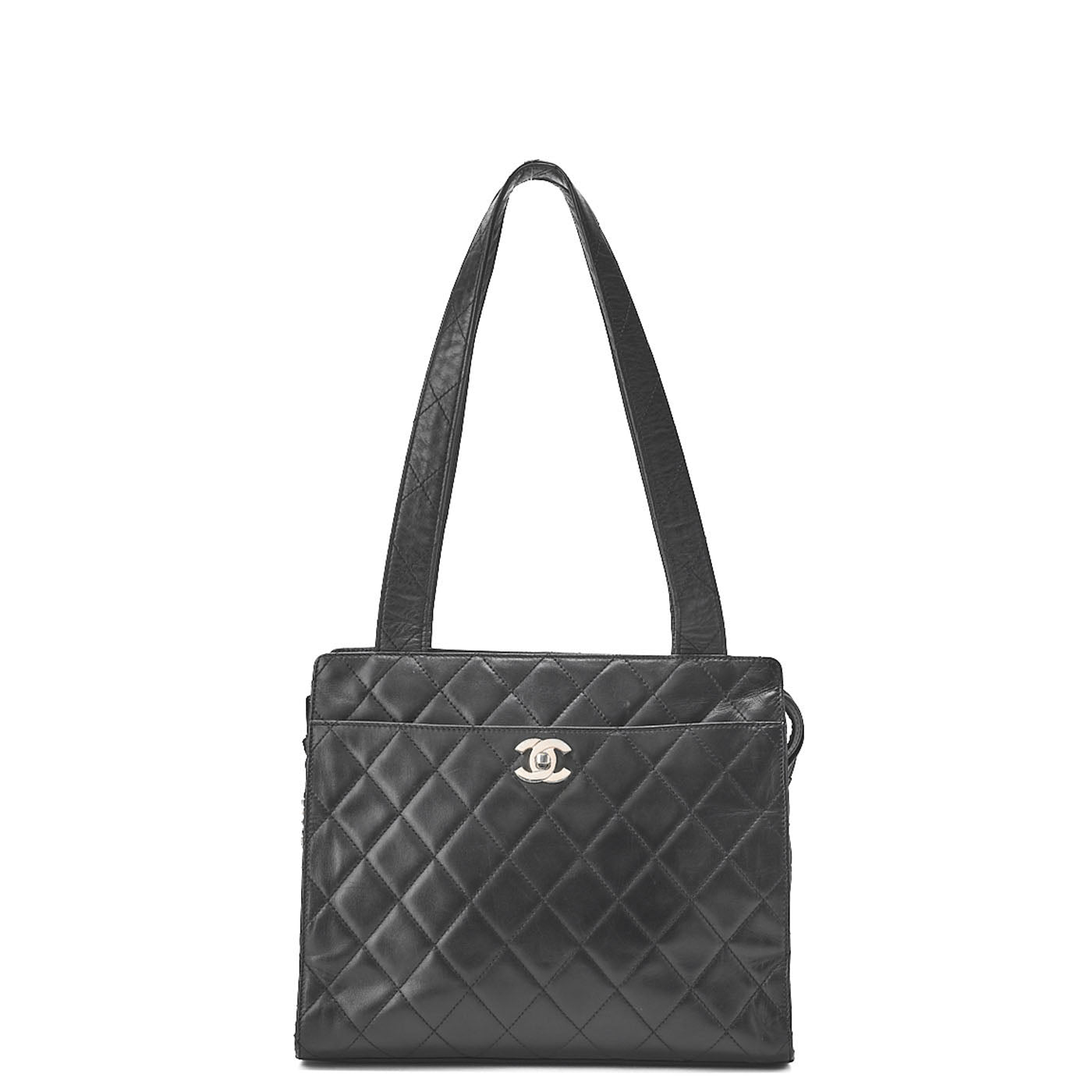 CHANEL Shoulder Bag Matelassé Turnlock Lambskin Silver-Tone Hardware, Pre-Owned