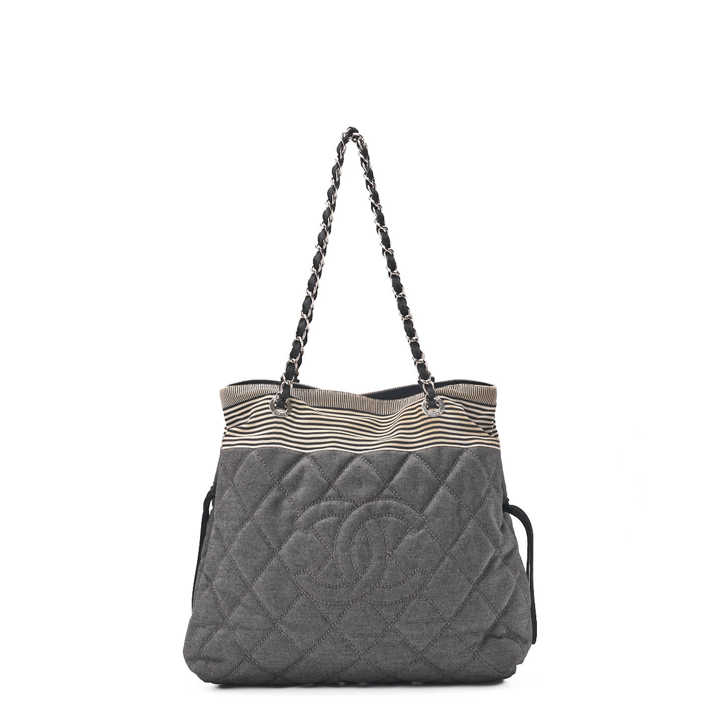 CHANEL Shoulder Bag Denim Coco Mark Gray Silver-Tone Hardware, Pre-Owned