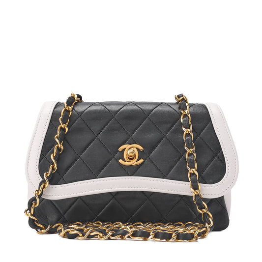 CHANEL Mini Shoulder Bag Matelasse Bicolor Lambskin Black Gold-Tone Hardware Pre-Owned