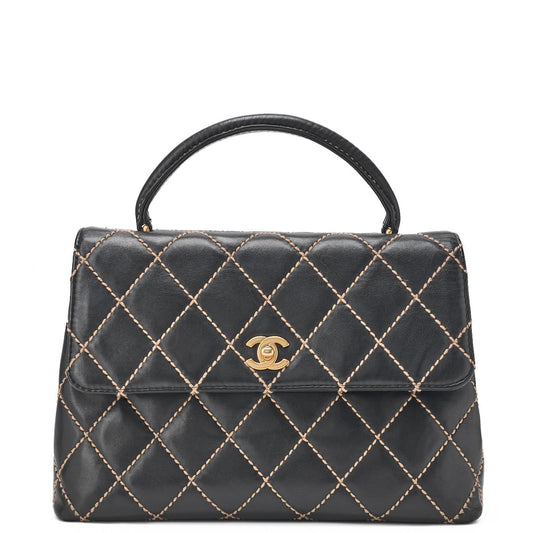 CHANEL Tote Bag, Coco Mark Wild Stitch Turn Lock, Calfskin, Black, Gold-Tone Hardware, Pre-Owned