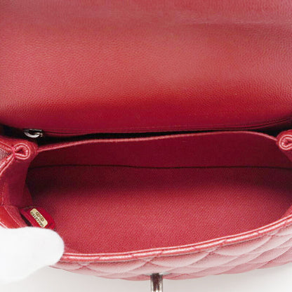 CHANEL Handbag Matelasse Coco Handle 2WAY Caviar Skin Red Silver-Tone Hardware Pre-Owned - Vintage La Charme