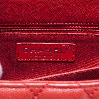 CHANEL Handbag Matelasse Coco Handle 2WAY Caviar Skin Red Silver-Tone Hardware Pre-Owned - Vintage La Charme