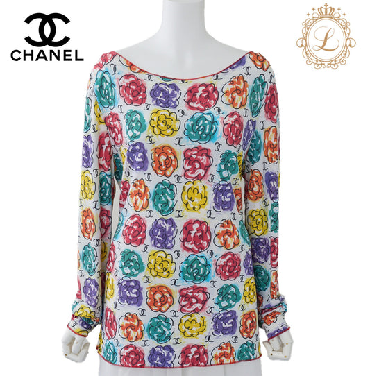 CHANEL Long Sleeve Cut Sew Top, Multicolor, Nylon Spandex Blend, Pre-Owned - Vintage La Charme