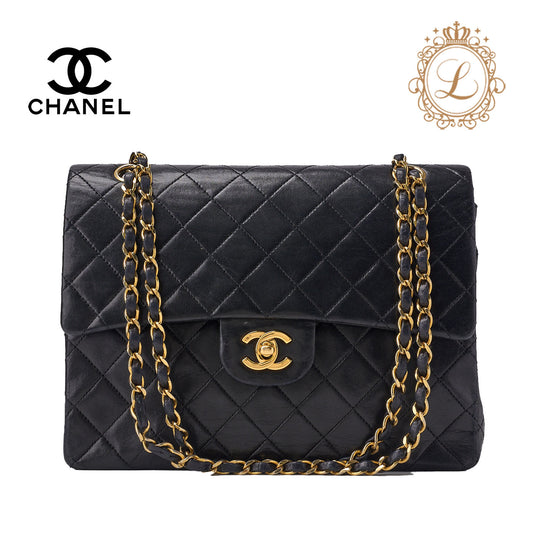 CHANEL Shoulder Bag, Matelasse Double Flap, Lambskin, Black, Gold-Tone Hardware, Pre-Owned - Vintage La Charme