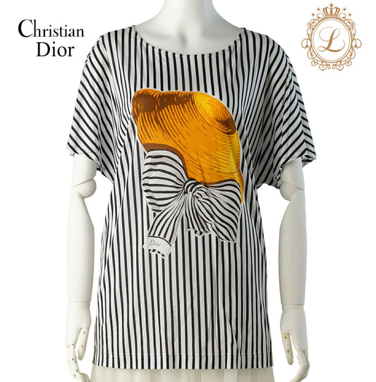 Dior T-Shirt, Short Sleeve, Cut Sew, Cotton, White, Silver-Tone Hardware, Pre-Owned - Vintage La Charme