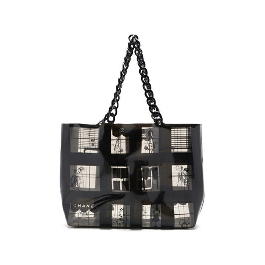 CHANEL Tote Bag, Plastic Chain, Vinyl, Black, Silver-Tone Hardware, Pre-Owned - Vintage La Charme