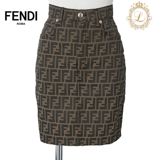 FENDI Skirt Pants, Zucca Pattern, Polyester Cotton Blend, Brown, Pre-Owned - Vintage La Charme