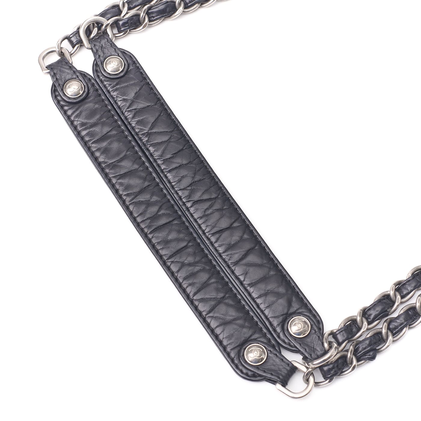 CHANEL Tote Bag Matelasse Coco Mark Double Chain Vintage Calf Black Silver-Tone Hardware Pre-Owned - Vintage La Charme