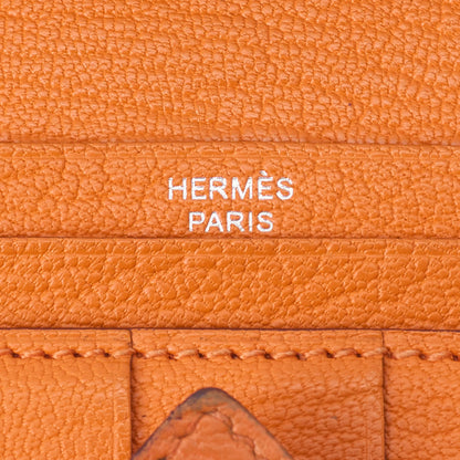 HERMES Bearn Soufflet Two-Fold Long Wallet Chevre Orange Silver-Tone Hardware Pre-Owned - Vintage La Charme