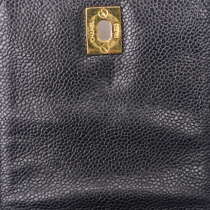 CHANEL Tote Bag, Turn Lock, Double Chain Shoulder, Caviar Skin, Black, Gold-Tone Hardware, Pre-Owned - Vintage La Charme