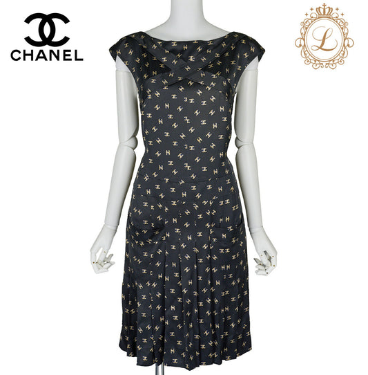 CHANEL Dress, Coco Mark, Pleated, Brand Apparel, Black, Pre-Owned - Vintage La Charme