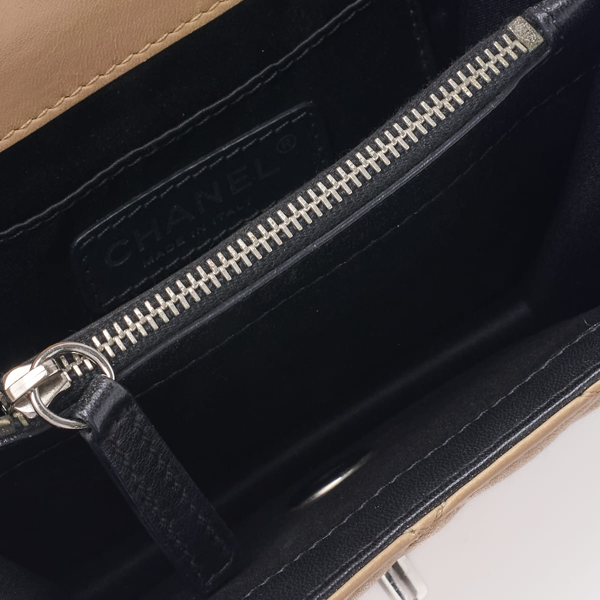 CHANEL Mini Shoulder Bag, Matelasse, Turn Lock, Lambskin, Beige, Gold-Tone Hardware, Pre-Owned - Vintage La Charme