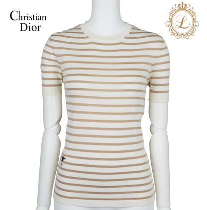 Dior T-Shirt Cut-and-Sew Short Sleeve Top, Silk, Ivory, Gold-Tone Hardware, Pre-Owned - Vintage La Charme
