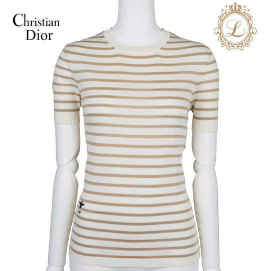 Dior T-Shirt Cut-and-Sew Short Sleeve Top, Silk, Ivory, Gold-Tone Hardware, Pre-Owned - Vintage La Charme