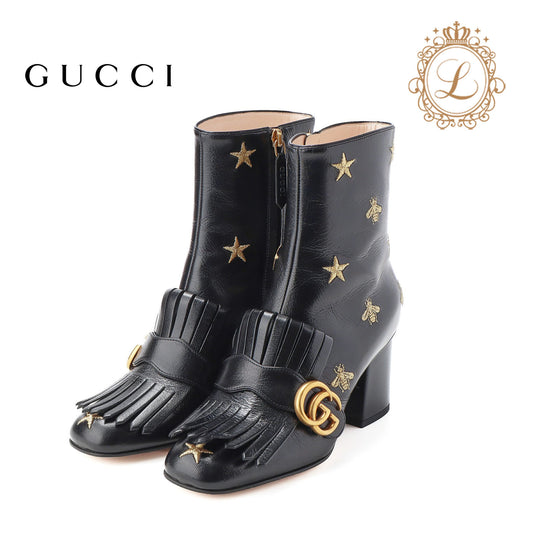Gucci Short Boots, Fringe, Leather, Black, Silver-Tone Hardware, Pre-Owned - Vintage La Charme