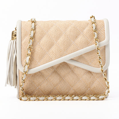 CHANEL Shoulder Bag, Matelasse, Fringe, Double Flap, Straw, Beige, Gold-Tone Hardware, Pre-Owned - Vintage La Charme
