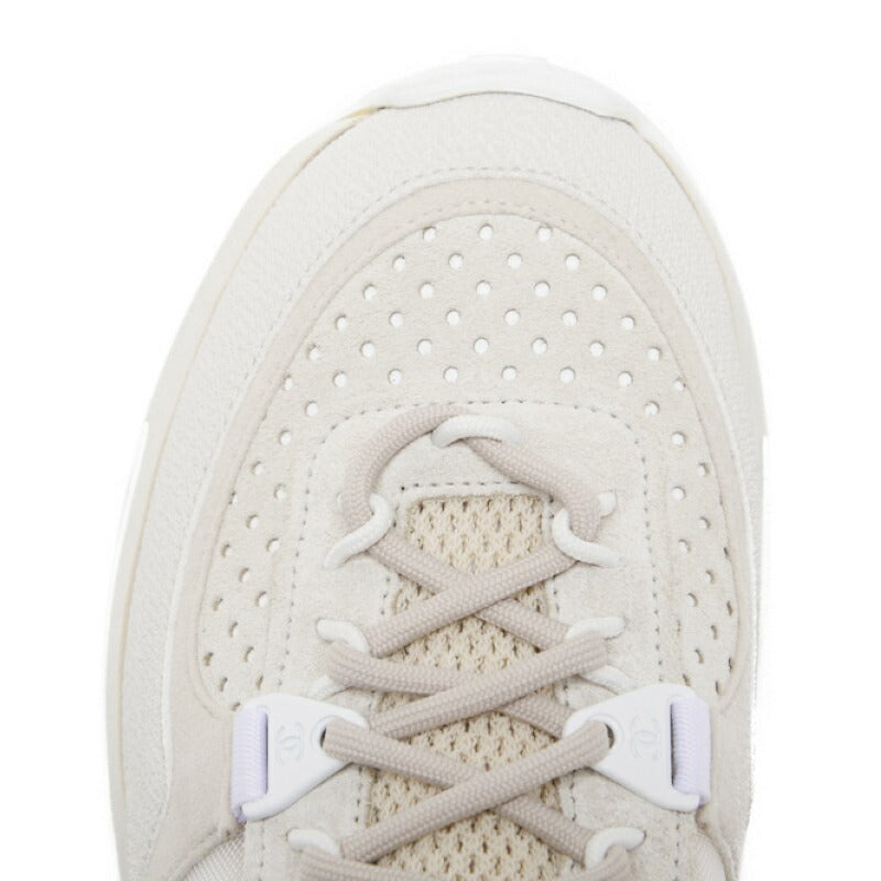CHANEL Sneakers, Coco Mark, Suede, Light Gray, Gold-Tone Hardware, Pre-Owned - Vintage La Charme