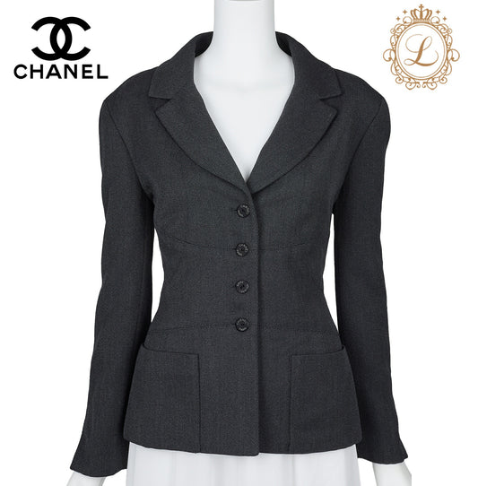CHANEL Jacket Outerwear, Logo Button, Wool, Black, Gold-Tone Hardware, Pre-Owned - Vintage La Charme