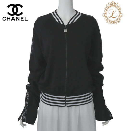 CHANEL Outerwear Jacket, Sportsline, Zip Up, Cotton, Black, Silver-Tone Hardware, Pre-Owned - Vintage La Charme