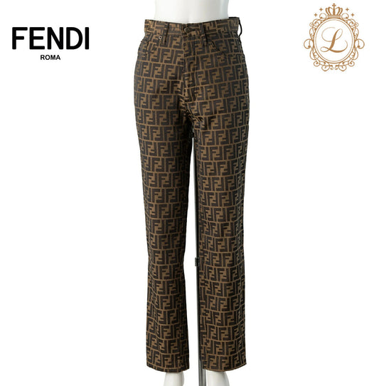 Fendi Pants, Zucca Pattern, Polyester Cotton, Brown, Pre-Owned - Vintage La Charme